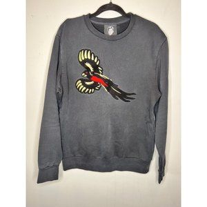 Quatre Cent Quinze Bird Embroidery Crewneck Cotton Black Sweatshirt Men Unisex L